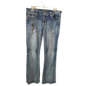 Amethyst Size 13 Junior Womens Distressed Flared Leg Blue Jeans #E-5-18